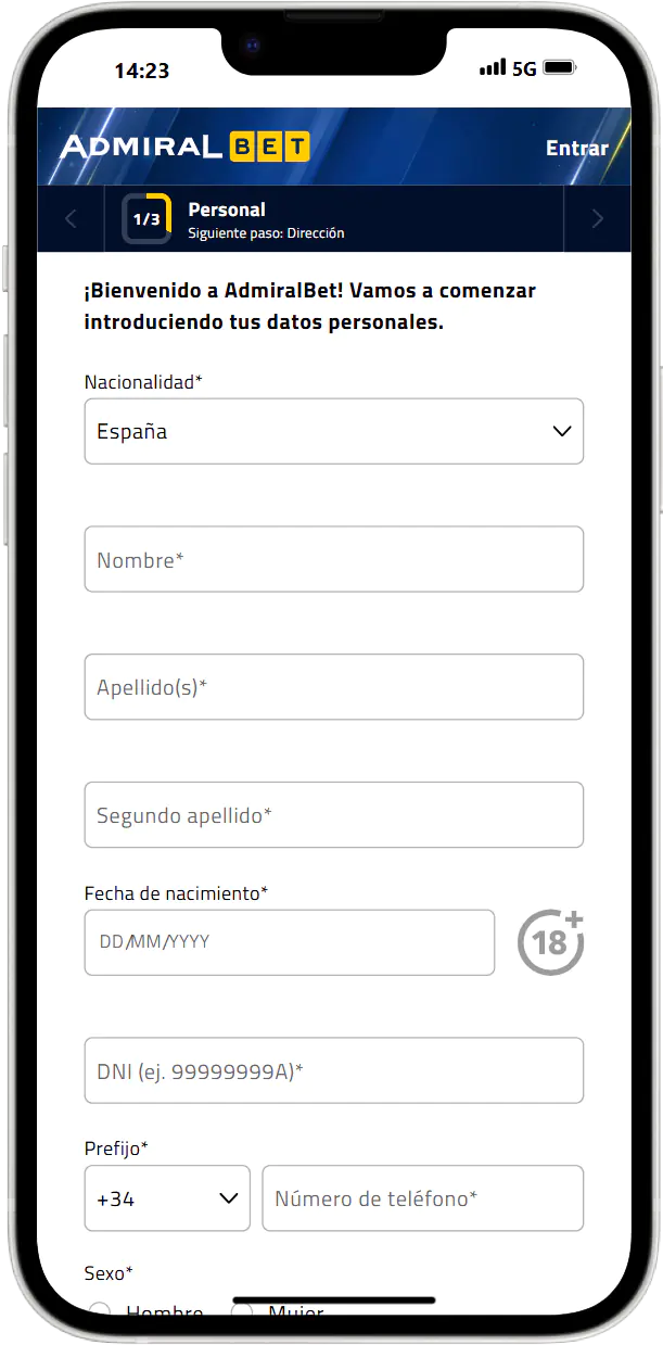registrarse en AdmiralBet casino