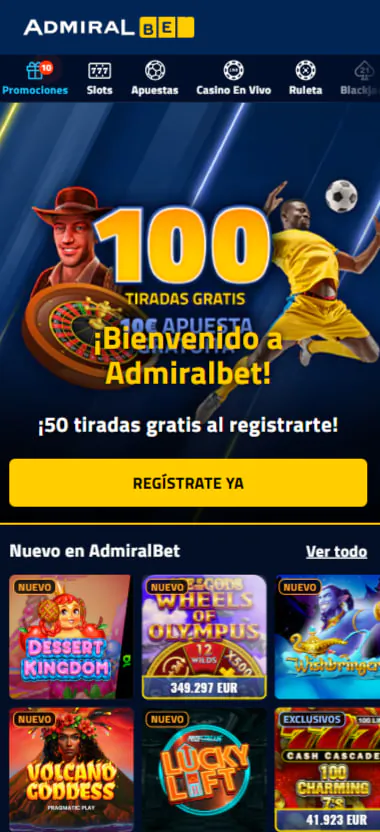 Interfaz de la AdmiralBet App