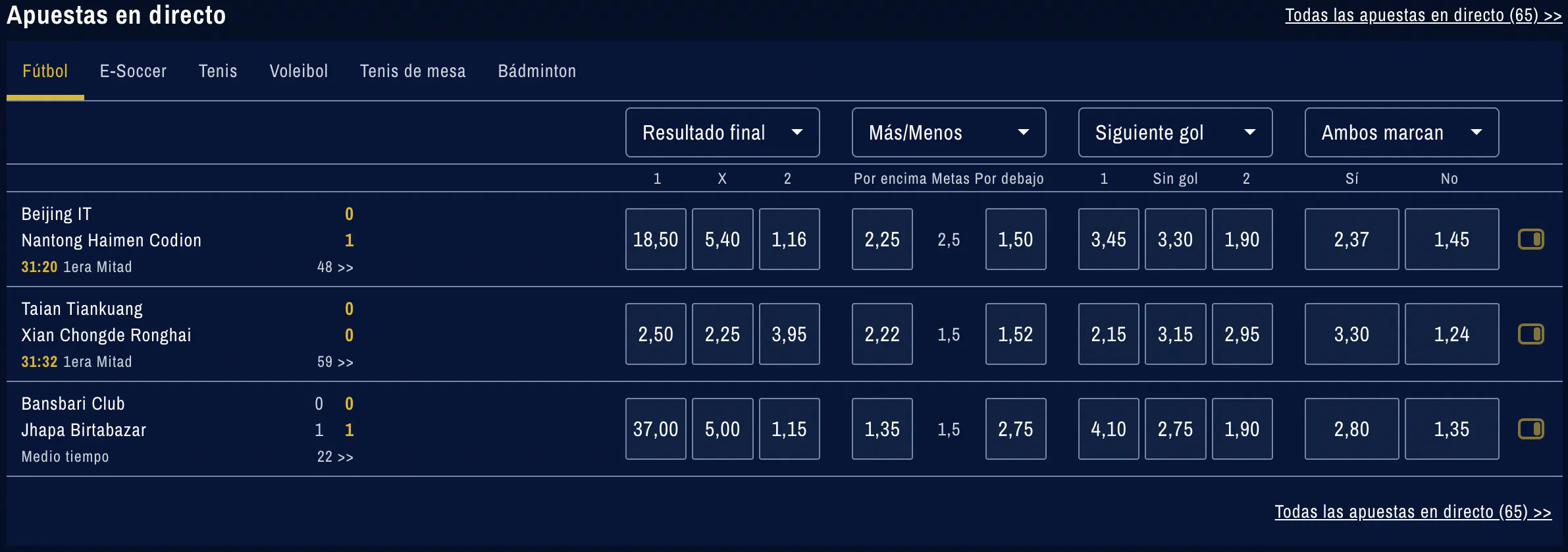 Apuestas en Directo en AdmiralBet Casino